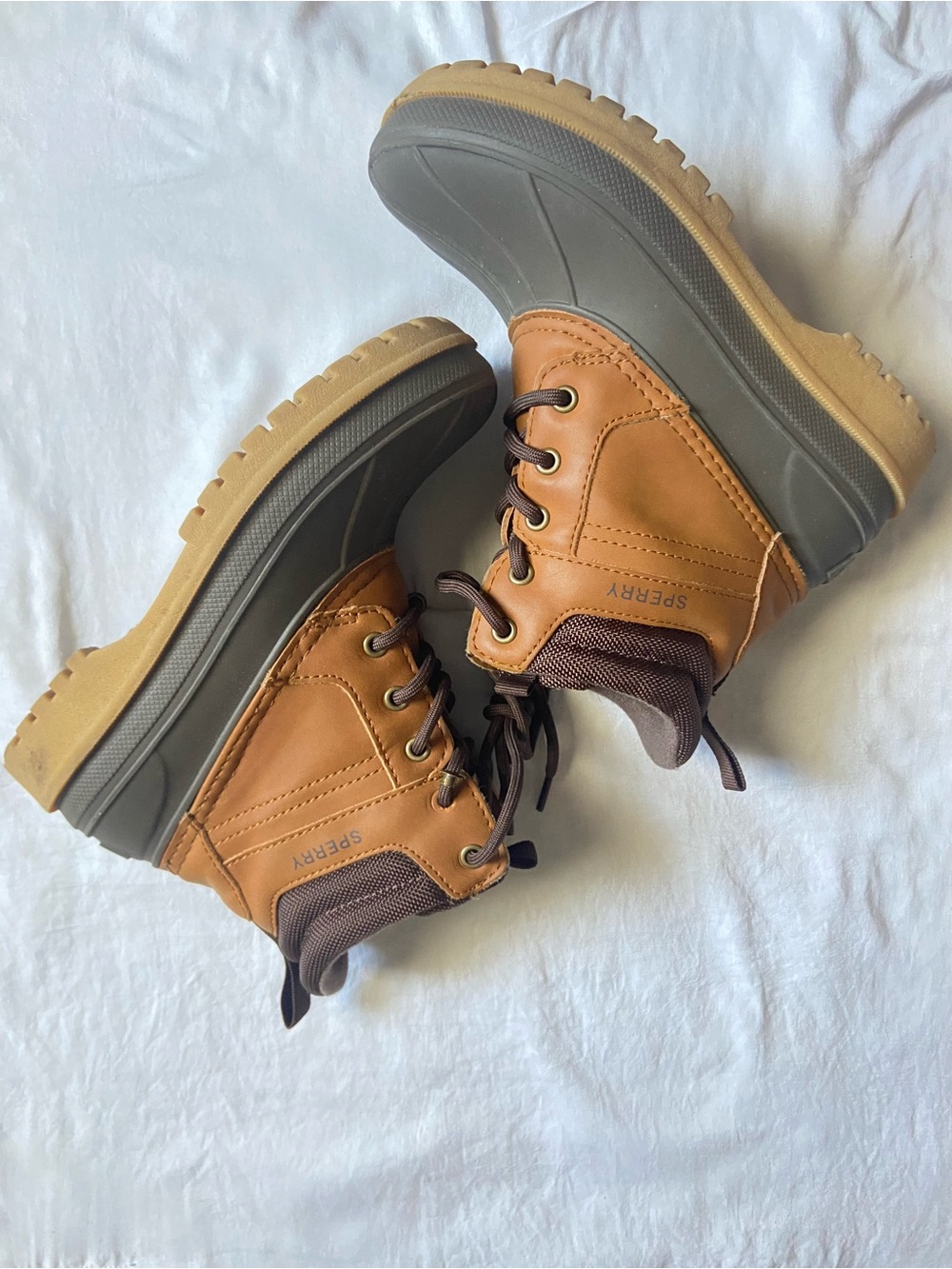 Sperry Two-Tone Tan and Gray Duck Boots